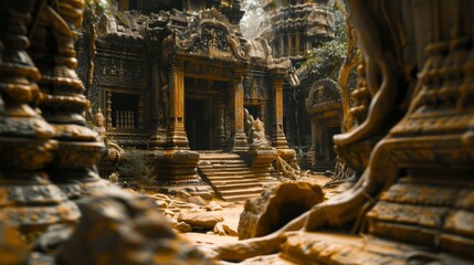 Obraz premium Ancient Temples Emerged from Nature's Embrace
