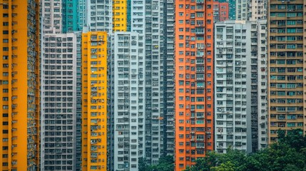 Obraz premium A dense urban landscape with a vast array of apartment buildings in various colors.