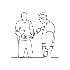 One continuous line drawing of a barbeque party vector illustration. Meat party themes design illustration concept in simple linear style. Design barbeque party with family and friends at the night 