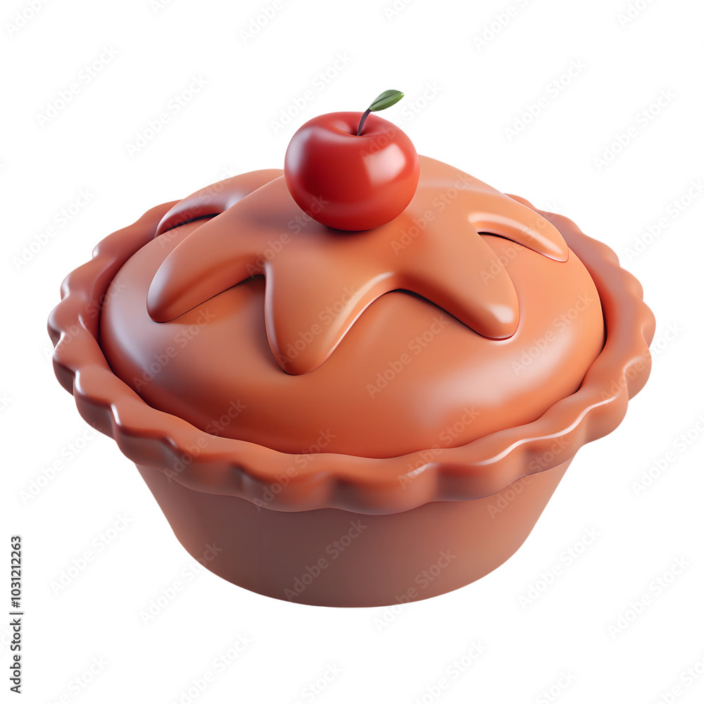 Poster 3d rendering of a cherry-topped pie with a decorative crust on a transparent background.