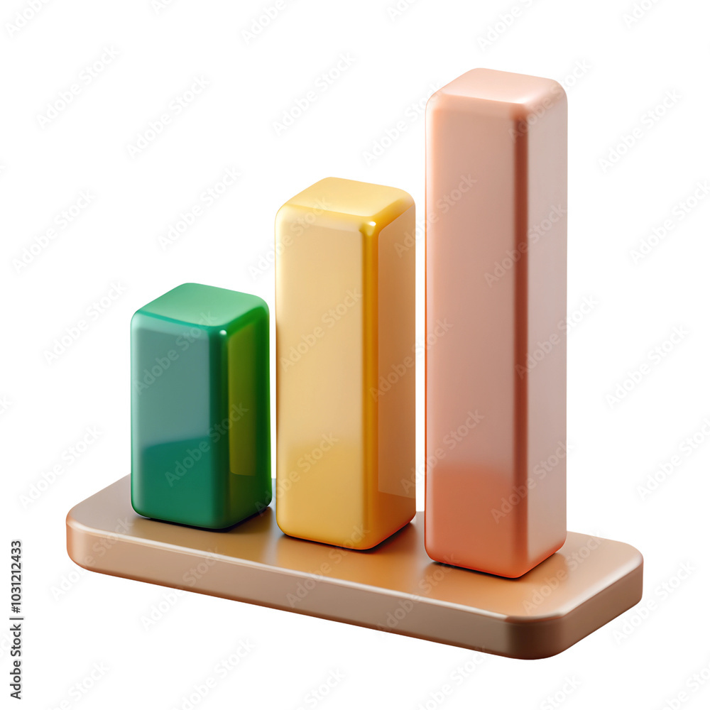 Poster 3d rendered colorful bar chart on a transparent background, showcasing three vertical bars in varied