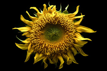 Fototapeta premium Close-Up of a Yellow Sunflower on a Black Background - Photography
