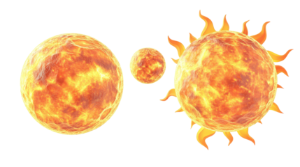 Collection of Round Suns in Various Sizes on a White Background Generative AI