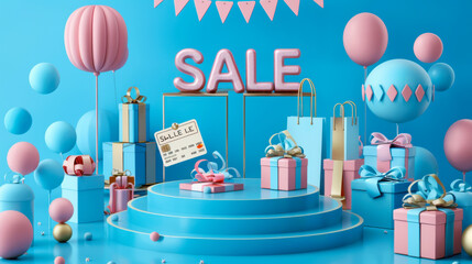 Great discount sale banner design in 3d on blue background