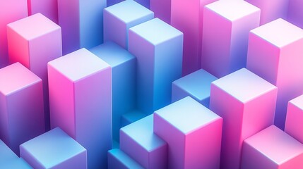 Fototapeta premium 3D isometric pattern of symmetrical trapeziums in soft pink and blue tones, creating depth and dimension with smooth transitions between colors