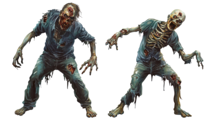 Scary Zombie Collection Featuring Gruesome Undead Figures Isolated Generative AI