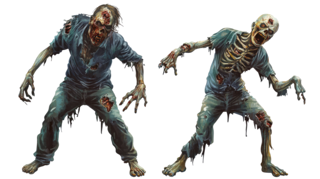 Scary Zombie Collection Featuring Gruesome Undead Figures Isolated Generative AI