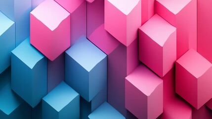 Obraz premium A complex tessellation of symmetrical trapeziums in alternating pink and blue, 3D rendered with smooth lighting effects and deep shadows