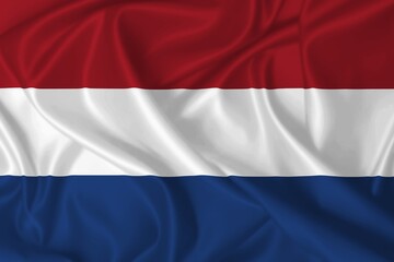Flag of the Netherlands waving in the wind on fabric texture