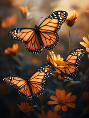 Obraz premium Orange butterflies on the pink flower background