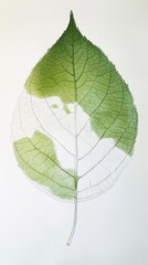 Obraz premium Transparent green leaf with visible veins on white background, nature and botanical concept