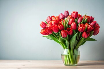 Large tulip bouquet with red blossoms and heart