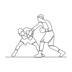 One continuous line of Boxing training vector illustration. Boxing player illustration in simple continuous linear style concept. Fighting sport design illustration for education presentation purpose.