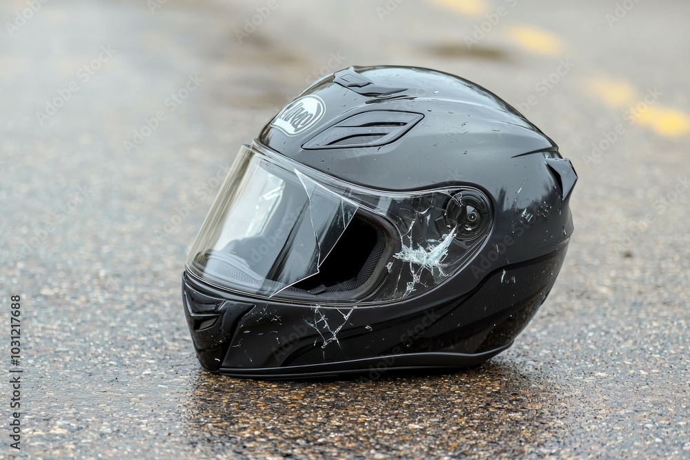 Canvas Prints Motorcyclist helmet after motorcycle accident. Selective focus background and copy space