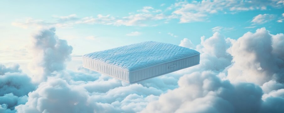 floating mattress among clouds in a serene sky, dream concept