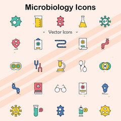 Icons representing microbiology and microorganisms.