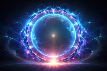 Obraz premium Lightning round frame magical portal ball with circle light overlay effect on dark background