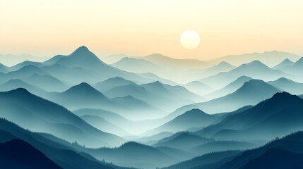 Obraz premium Serene mountain landscape at sunrise, tranquil nature and travel concept