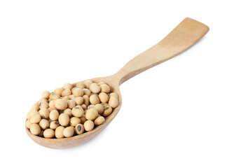 Spoon with soy beans isolated on white