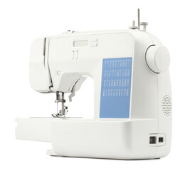 One modern sewing machine isolated on white