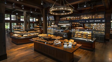 Bakery Display Case with Freshly Baked Breads and Pastries