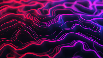 Obraz premium Abstract illustration featuring a vibrant mixture of flowing lines in red and blue, creating a dynamic and energetic visual effect on a dark background.