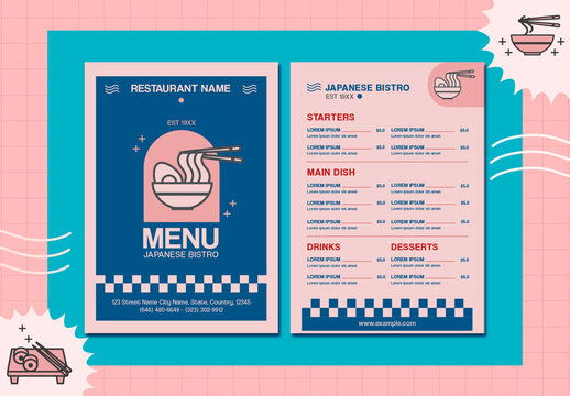 Pink and Blue Bistro Menu Template