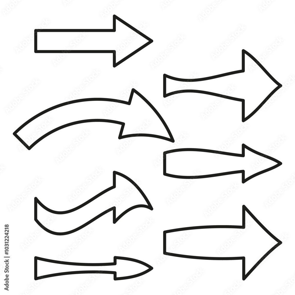 Poster collection of six different arrow designs in various directions, ideal for navigation or progress ic