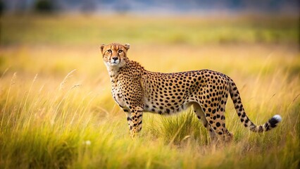 Fototapeta premium Lone cheetah hunting for prey in the Serengeti