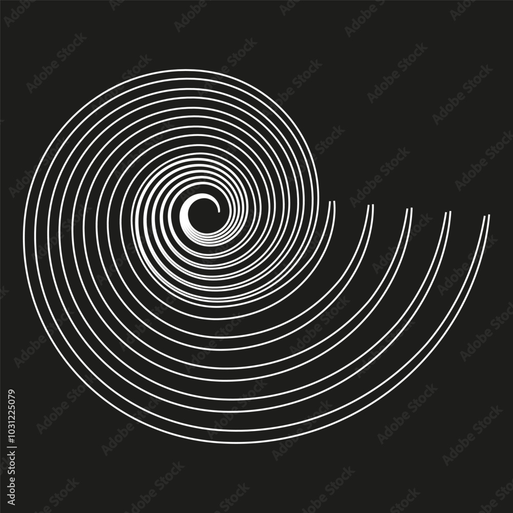 Poster white spiral pattern. circular geometric shape. hypnotic abstract curve. vector swirl design.