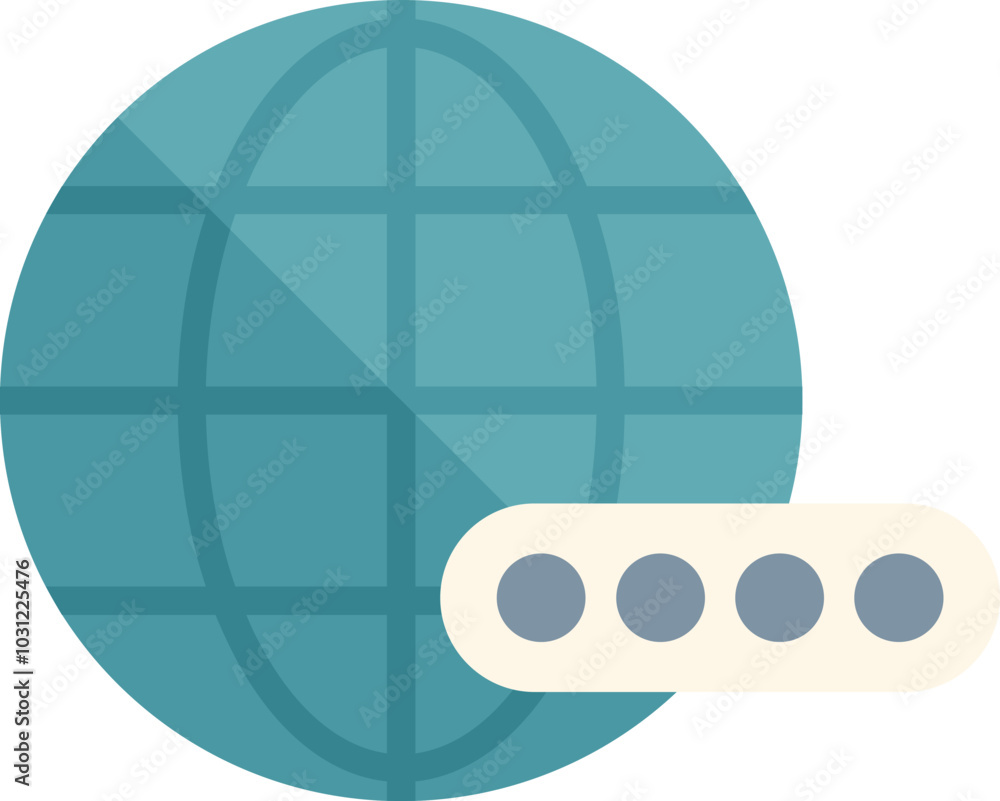 Poster password protecting a globe, representing the concept of global security in a simple and modern flat