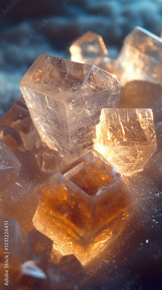 Poster intricate crystal salt formations, showcasing sharp geometric shapes and translucent properties illu