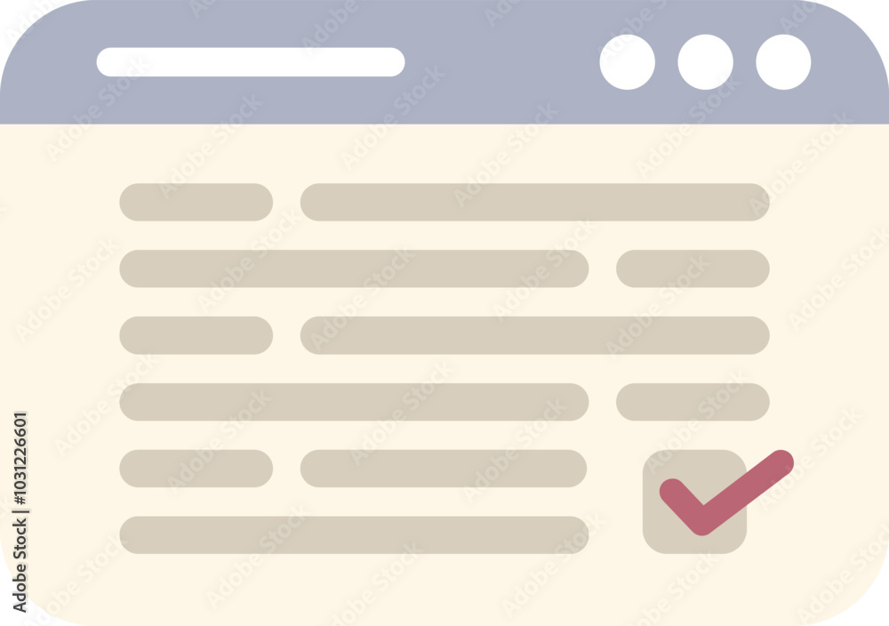 Poster website is displaying several lines of text with a red check mark symbol in a box at the bottom