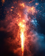 Fototapeta premium Fuegos artificiales o bengalas sobre el cielo, fiestas, fin de año o celebraciones.