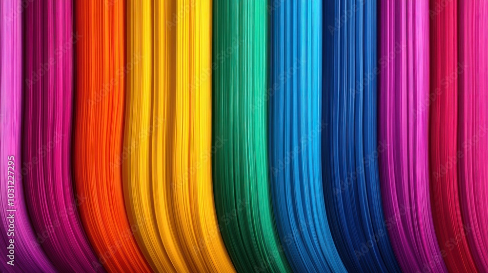 Poster vibrant, wavy lines in a spectrum of colors create a dynamic visual.
