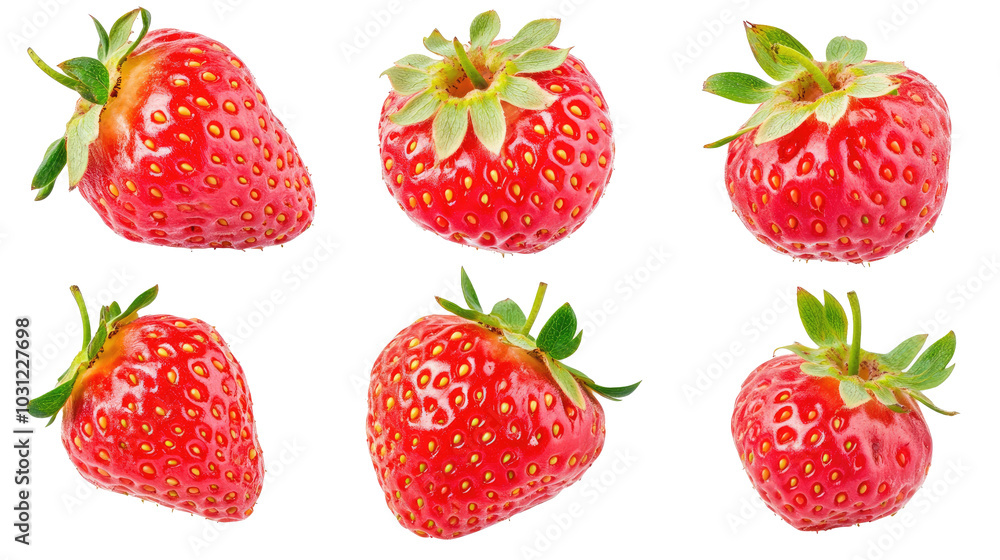 Poster fresh red strawberries arranged on a white background for display generative ai