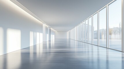 Obraz premium Modern empty art gallery with white walls and large windows
