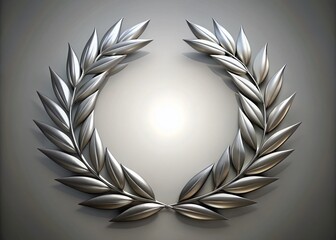 3D Silver Metal Laurel Wreath Logo Vector Illustration for Award Designs and Branding