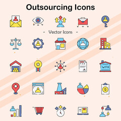 Icons representing outsourcing and business services.