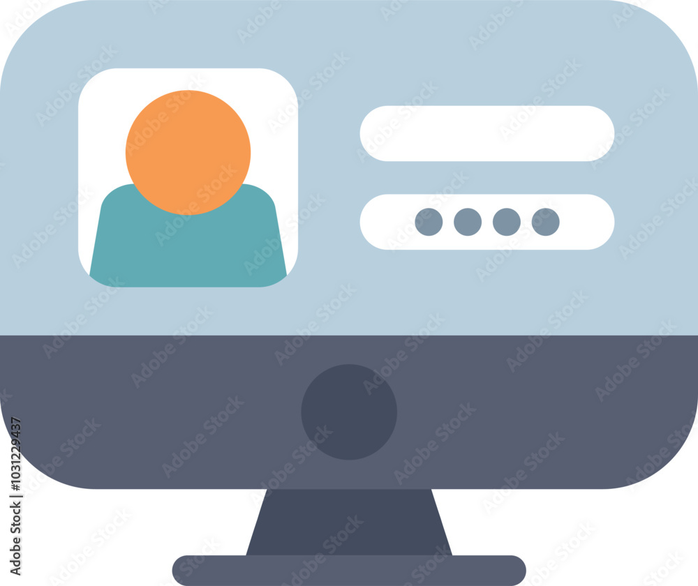 Poster user login form or profile page on computer screen showing user photo, login and password inputs