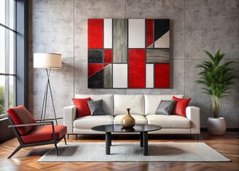 Abstract Art in Red, White, and Black - Modern Textured Design for Home Decor and Wall Art