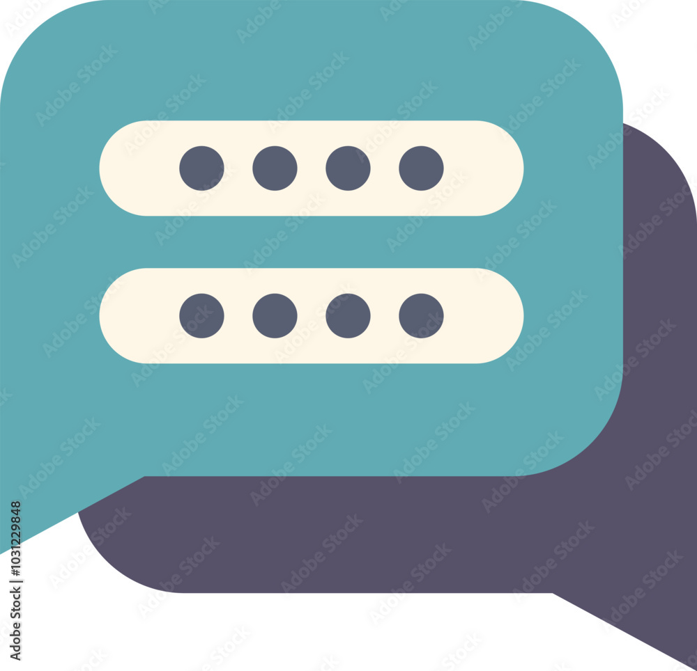 Poster simple icon of a speech bubble is showing a hidden password with covered dots for online security
