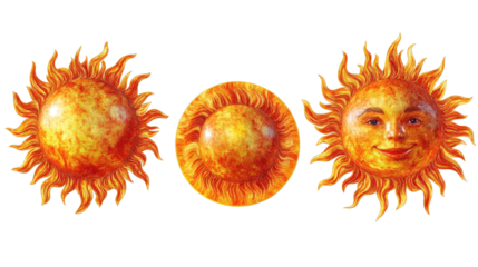 Decorative Collection of Sun Motifs on a White Background Generative AI