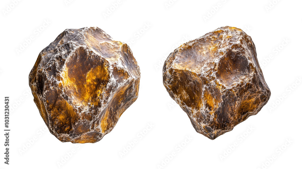 Poster collection of asteroids isolated on a white background generative ai