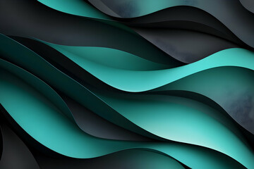 Abstract Background With Wavy Lines In Teal And Black