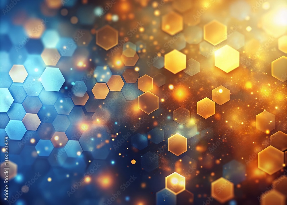Poster Abstract Bokeh Background Animation with Warm Blue and Amber Hexagons for HD Visuals