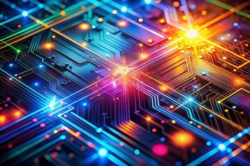 Fototapeta premium Abstract Bright Electrical Circuit in Realms of Digital Art for Modern Technology Visuals