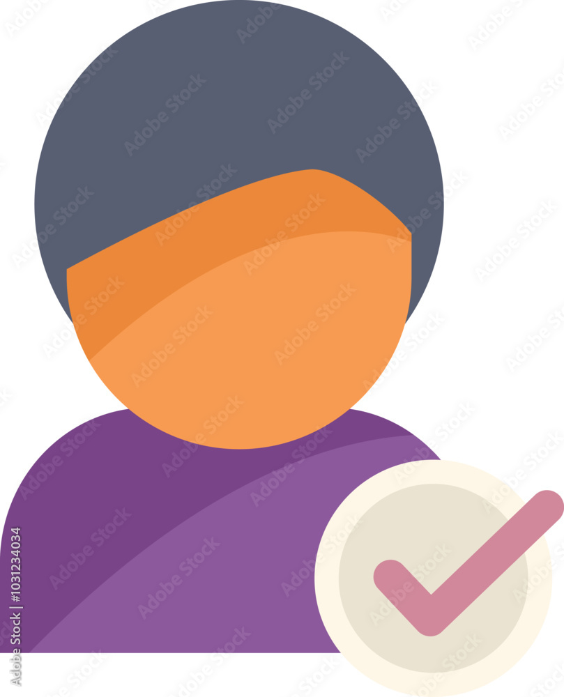 Poster person having passed validation process with checkmark icon