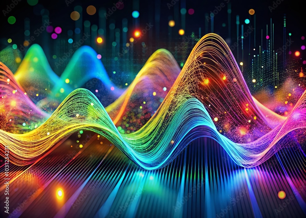 Poster abstract digital waveform and data visualization in aerial photography for technology and innovation