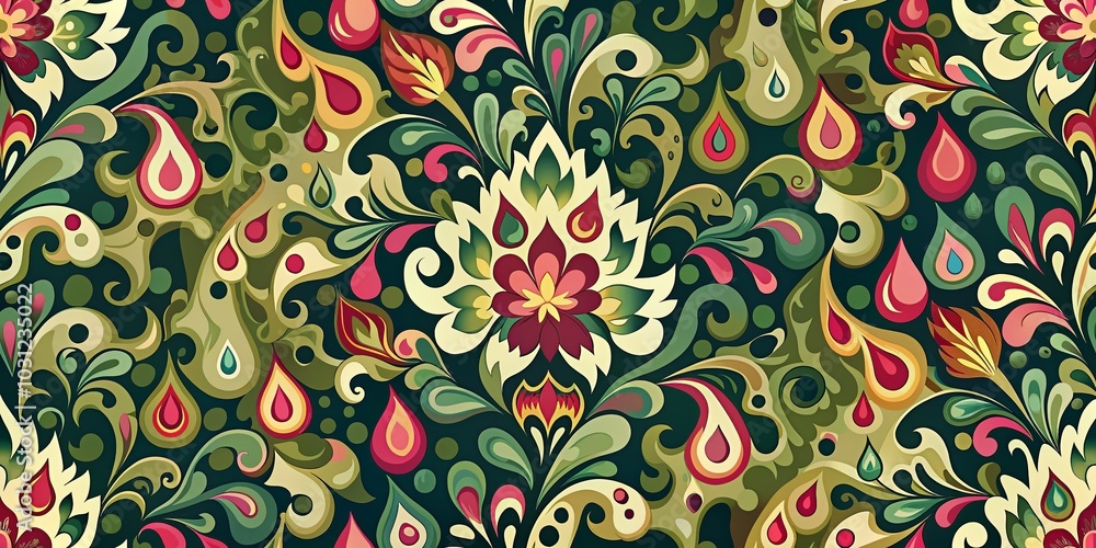 Poster abstract floral seamless pattern with curly drops - vector background for camo design
